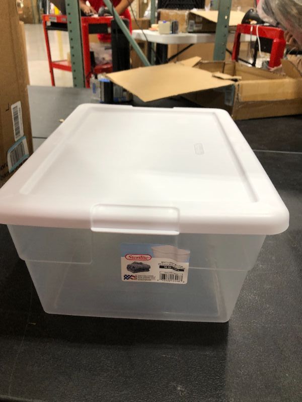 Photo 4 of Sterilite 16 Quart Basic Clear Storage Box with White Lid