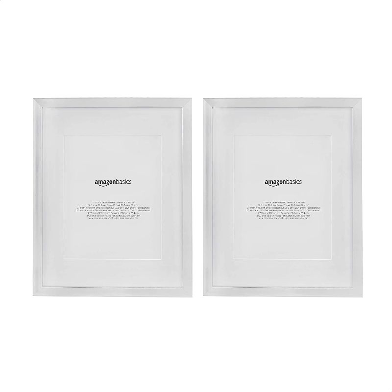 Photo 1 of Amazon Basics 11" x 14" Photo Picture Frame or 8" x 10" with Mat - Nickel, 2-Pack