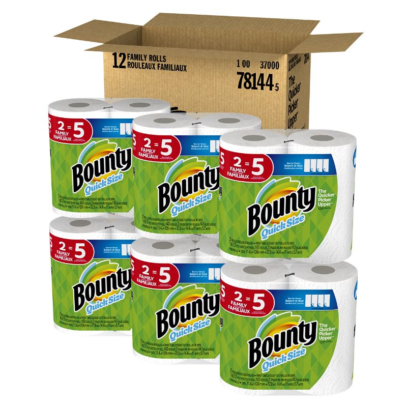 Photo 1 of Bounty Quick-Size Paper Towels, White, 12 Family Rolls = 30 Regular Rolls