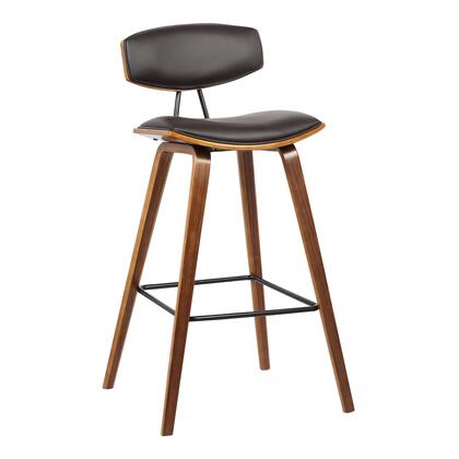 Photo 1 of Fox Collection LCFOBAWABR26 26" Mid-Century Counter Height Barstool in Brown Faux Leather with Walnut Wood