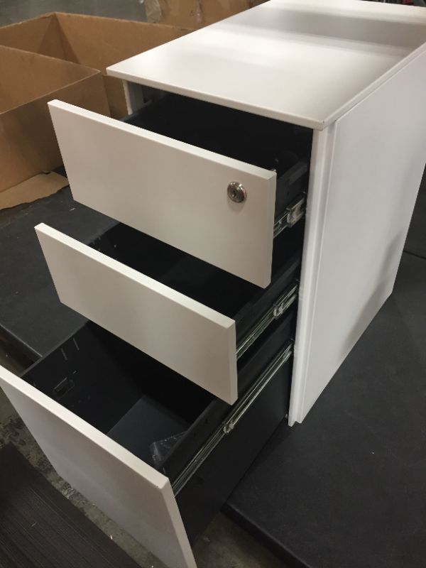 Photo 2 of DEVAISE Locking File Cabinet, 3 Drawer Rolling Pedestal Under Desk, Fully Assembled Except Casters, White