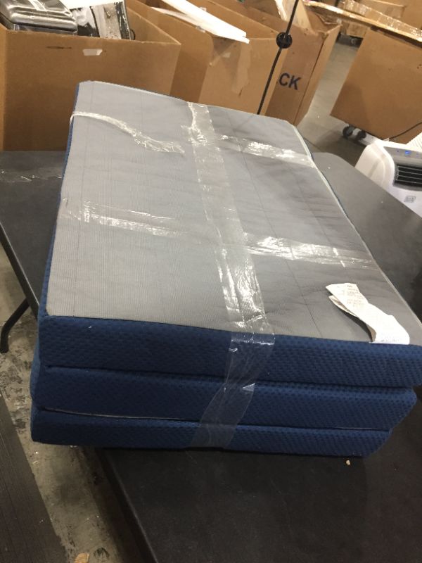 Photo 2 of 4-inch Tri-Fold Memory Foam Topper, Twin, Blue
