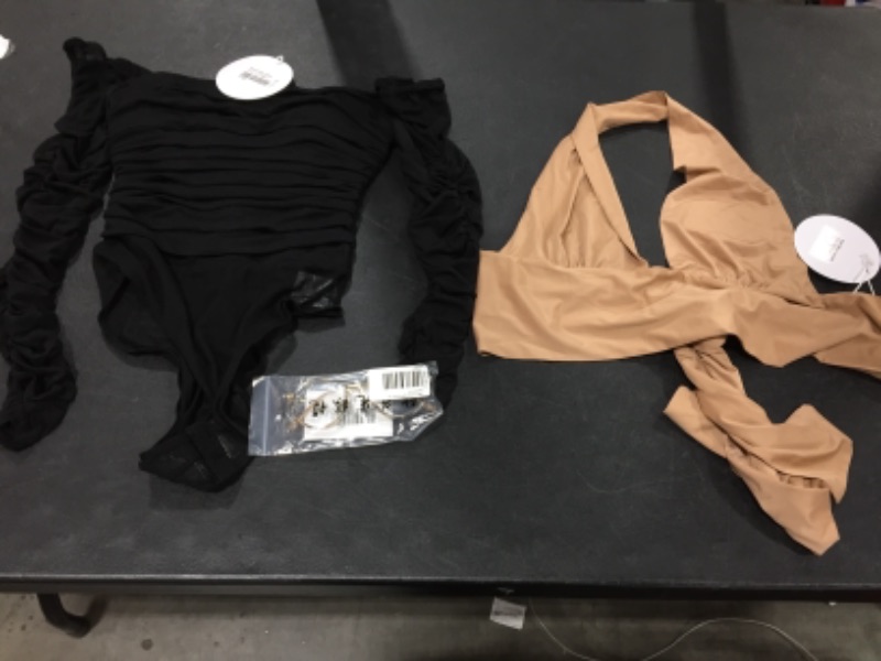 Photo 1 of 2 pack womens clothing and glasses - Black bodysuit size 6, Brown top size 4