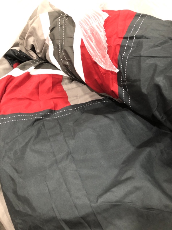 Photo 1 of Comfort Spaces All Season Cozy Comforter Set, Modern Casual Bedding Set, Active Lifestyle Boys Bedroom Décor, Pierre Black Red Stripe, Queen, 3 Piece
