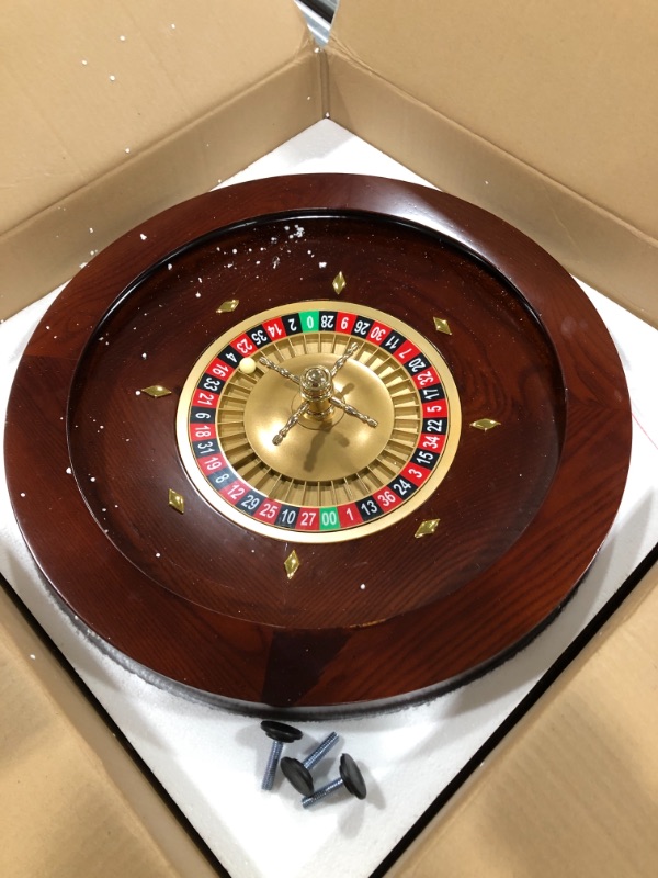 Photo 2 of Brybelly Deluxe Wooden Roulette Wheel Set - Red/Brown Mahogany with Double-Zero Layout, Casino Grade Precision Bearings, Aircraft Aluminum Dish,Chrome-Plated Brass Turret, Game Night Essential
