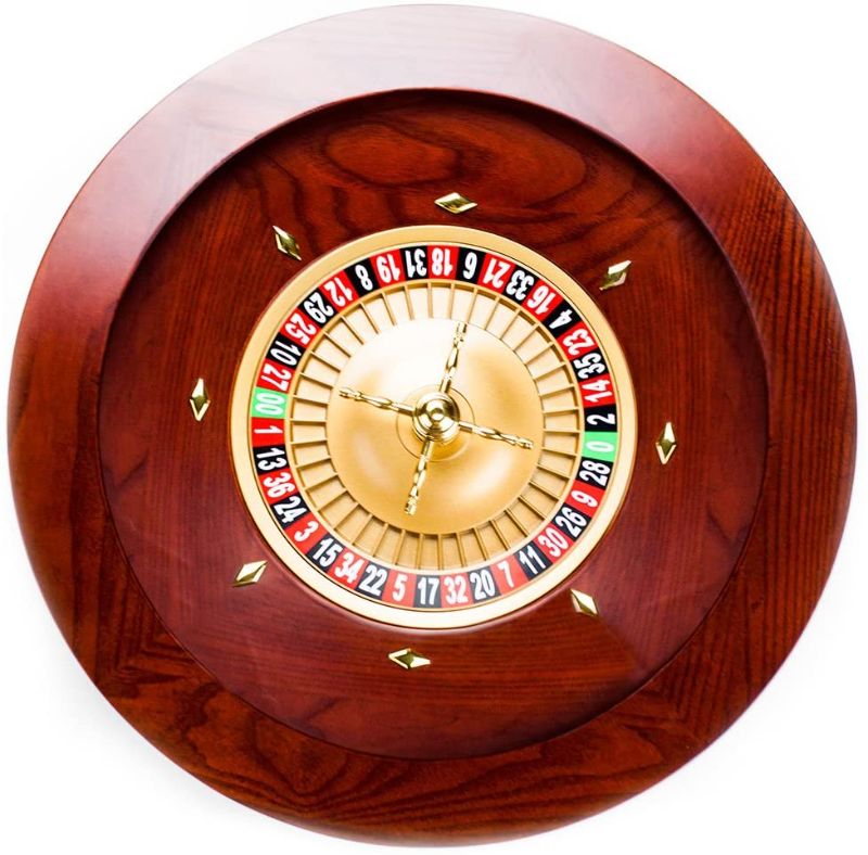 Photo 1 of Brybelly Deluxe Wooden Roulette Wheel Set - Red/Brown Mahogany with Double-Zero Layout, Casino Grade Precision Bearings, Aircraft Aluminum Dish,Chrome-Plated Brass Turret, Game Night Essential
