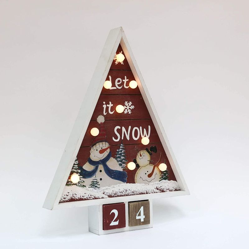 Photo 1 of Christmas Wooden Advent Calendar Tree with 9 LED Lights and 2 Blocks for Countdown to Christmas Decoration (Let it Snow)
