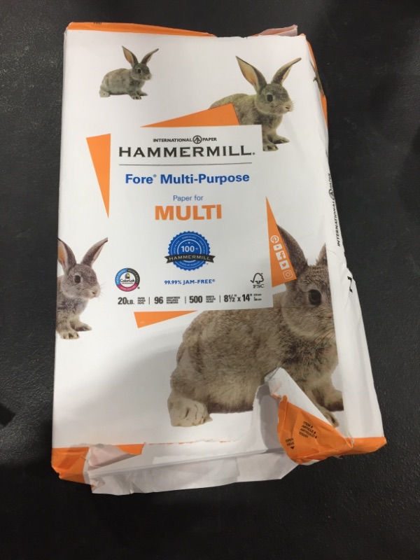 Photo 1 of Hammermill Printer Paper, Fore Multipurpose 20 lb Copy Paper, 8.5 x 14 - 1 Ream (500 Sheets) - 96 Bright, Made in the USA, 103291
