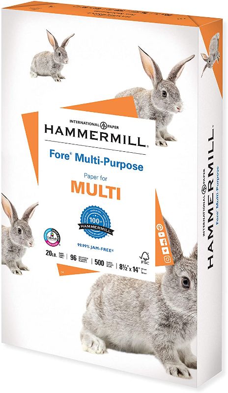Photo 1 of Hammermill Printer Paper, Fore Multipurpose 20 lb Copy Paper, 8.5 x 14 - 1 Ream (500 Sheets) - 96 Bright, Made in the USA, 103291
