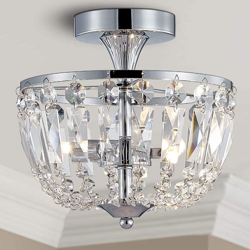 Photo 1 of Bestier Modern Chrome Crystal Semi Flushmount Chandelier Lighting LED Ceiling Light Fixture Lamp for Dining Room Bathroom Bedroom Livingroom Diameter 9" Height 8.6"
