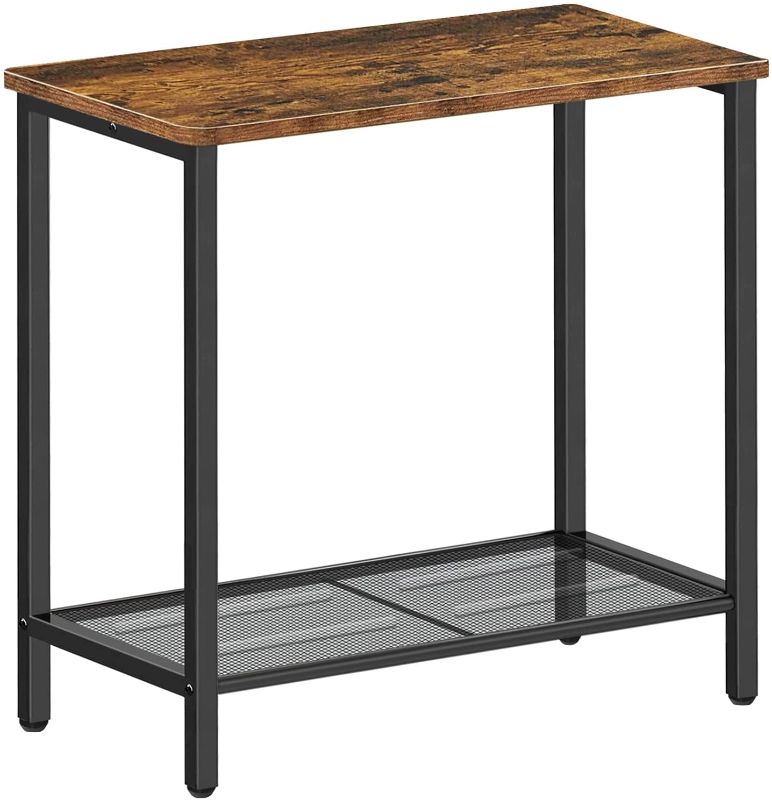 Photo 1 of BEEWOOT Narrow End Table, Nightstand, Small Side Table for Small Spaces, Bedside Table with Storage, 23.6 x 11.8 x 23.6 Inch, Industrial Living Room Tables, Rustic Brown TB01BB008
