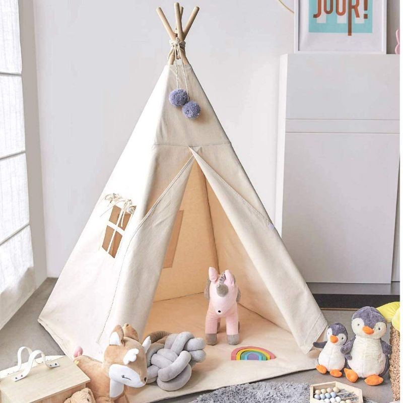 Photo 1 of Tiny Land Kids Teepee Tent-Toys for 3,4,5,6 Year Old Girls-Kids Foldable Play Tent with  Carry Case, White Canvas Teepee Indoor Outdoor Games-Kids Playhouse-Kids Tent
