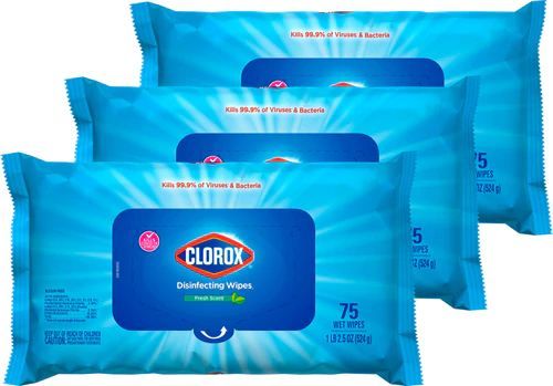 Photo 1 of CLOROX DISINFECTING WIPES, BLEACH FREE CLEANING WIPES, FRESH SCENT, MOISTURE SEAL LID, 75 WIPES, PACK OF 3 