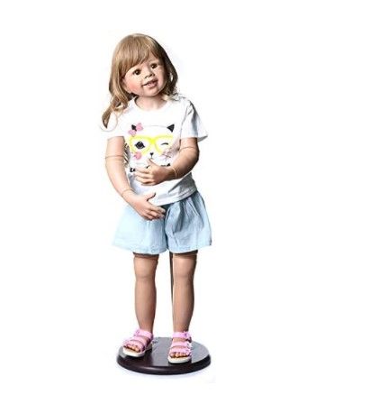 Photo 1 of 39inch Reborn Toddler Dolls ,Huge Baby Full Body Hard Vinyl Smile Girl Realistic Blond Hair Standing Girl Age 2 Dress Model Collectible (Toddler Baby Girl 39inch Blonde Long Hair)