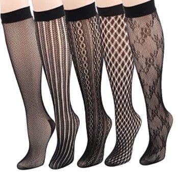 Photo 1 of kilofly 5 Pairs Women Black Ultra Thin Stay Up Knee High Socks Fishnet Stockings