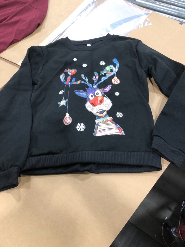 Photo 1 of Youth Black Sweater with Deer Print, Small 