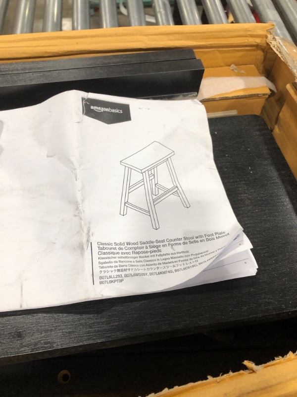 Photo 3 of Amazon Basics Solid Wood Saddle-Seat Kitchen Counter Barstool - Set of 2, 29-Inch Height, Black
