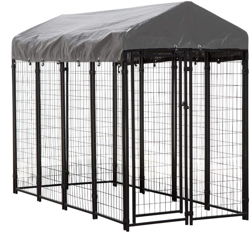 Photo 1 of Houseables Dog Kennel, Large Crate for Dogs, 8x4x6 ft, Metal, Welded, Pet Cage, Heavy Duty Playpen, Outdoor, Animal Runs, Yard Wire Fence, Patio Crates, Big Play Pen w/ Cover, Roof, Galvanized Steel