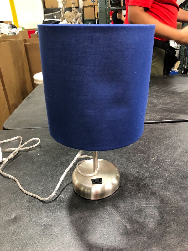 Photo 2 of Limelights Lt2024 Brushed Steel Lamp With Charging Outlet and Fabric Shade (BLUE) 