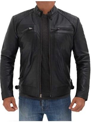 Photo 1 of Leather Jacket Men - Café Racer Motorcycle Real Lambskin Leather Biker Jacket