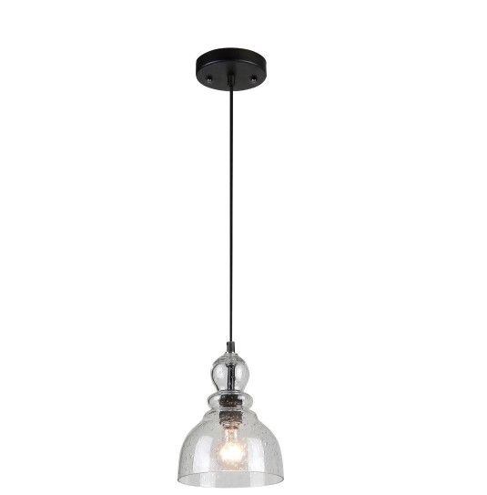 Photo 1 of 1-Light Oil Rubbed Bronze Adjustable Mini Pendant with Hand-Blown Clear Seeded Glass