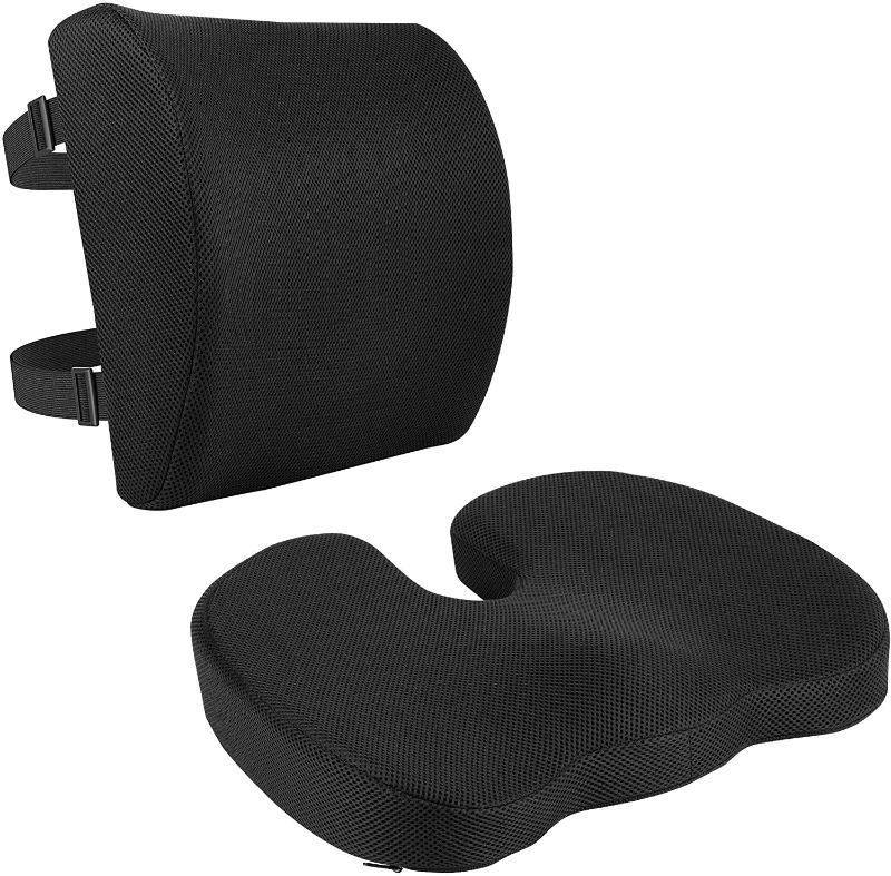 Photo 1 of Seat Cushion & Lumbar Support, Memory Foam, Black, 2-Pack