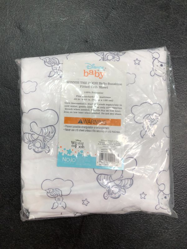 Photo 2 of Disney Winnie The Pooh Hello Sunshine Grey & White Cloud Nursery Fitted Crib Sheet with Piglet & Tigger, Grey, White Fits Standard-Size Mattress 28" x 52" 