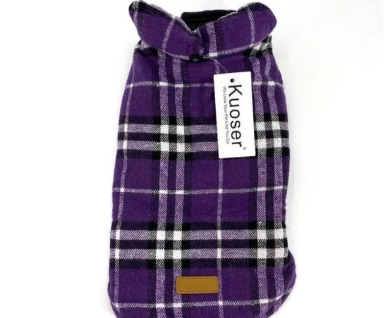 Photo 1 of Kuoser Reversible Purple Plaid Dog Coat