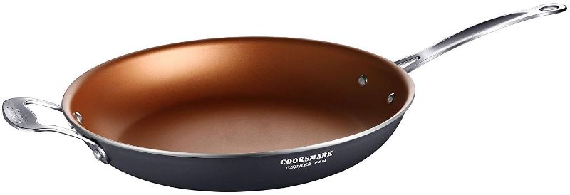 Photo 1 of COOKSMARK Copper Pan Nonstick Induction Frying Pan with Stainless Steel Handle, Copper Skillet Saute Pan Dishwasher Safe Oven Safe, 12-Inch Black