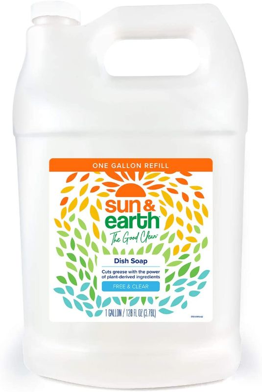 Photo 2 of Concentrated Liquid Dish Soap by Sun & Earth, Plant-Based Ingredients, Unscented, 128 Fl Oz Bulk Size, Packaging May Vary
