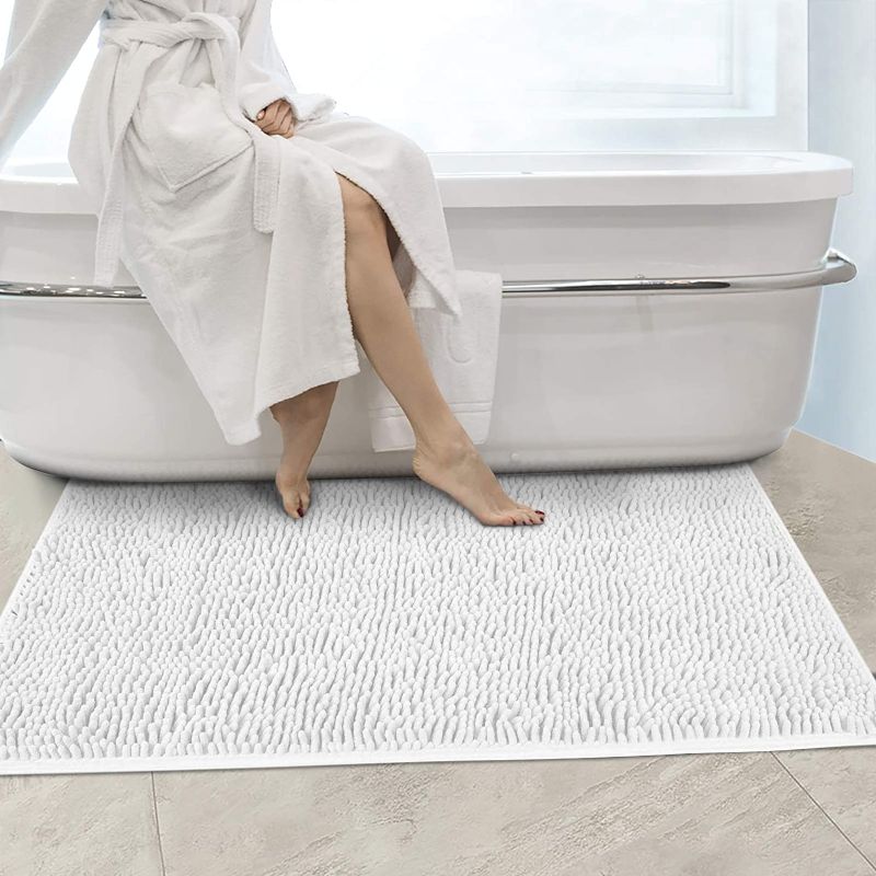 Photo 1 of Secura Housewares Soft Microfiber Bathroom Rugs, 47 x 28 Inches Non Slip Bath Mat for Door, Bathroom & Bedroom with Water Absorbent, Machine Washable (White)
