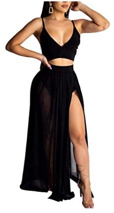 Photo 1 of Rela Bota Women's Sexy Summer 2 Piece Maxi Chiffon Dress Crop Top Skirt Set Beachwear Cover Up
