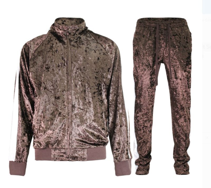 Photo 1 of G-Style USA Men's Velvet Velour Tracksuit Set - Zipper Jacket and Sweatpants ST851 - Brown - 3X-Large
