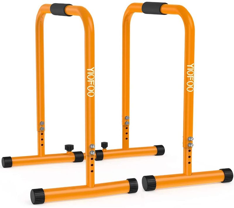 Photo 1 of YIOFOO Adjustable Dip Station - Multifunctional Dip Stand Bar with Safety Connector for Home Gym & Body Weights Strength Training