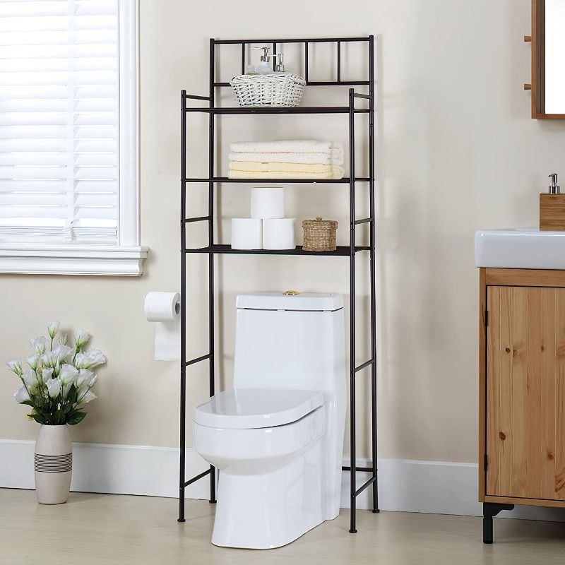 Photo 1 of Finnhomy 3 Shelf Bathroom Space Saver Over The Toilet Rack Bathroom Corner Stand Storage Organizer Accessories Bathroom Cabinet Tower Shelf with ORB Finish 23.5" W x 10.5" D x 64.5" H
