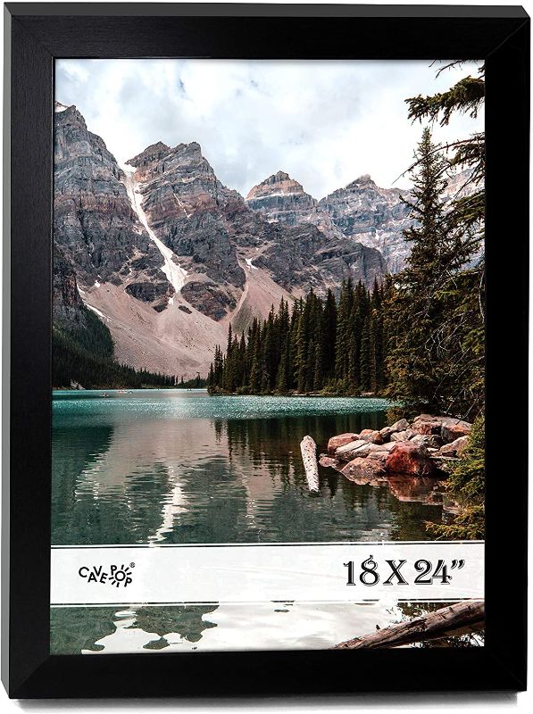 Photo 1 of CAVEPOP 18x24 Inch Black Wooden Picture Frame with Polished Plexiglass - Horizontal and Vertical Formats with Included Hanging Hardware, Frame Posters, Puzzles and Artwork…
