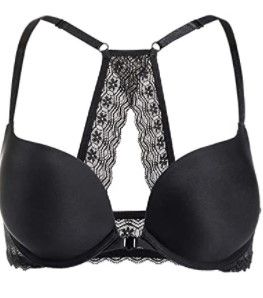 Photo 1 of DOBREVA Women's Racerback Front Closure Push Up Lace Bra Tshirt Padded Plunge Bra
34DD