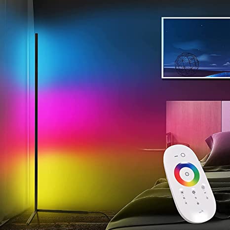 Photo 1 of RGB Corner Floor Lamp, LED Dimmable Remote Control Colour Changing Bedside 55" Tall Standing Lamp (Remote Not Included)