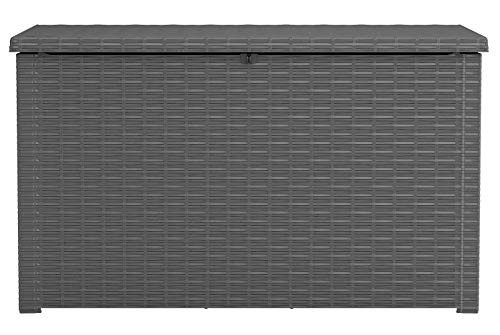 Photo 1 of Keter Java XXL 230 Gallon Resin Rattan Look Large Outdoor Storage Deck Box for Patio Furniture Cushions, Pool Toys, and Garden Tools, Grey
