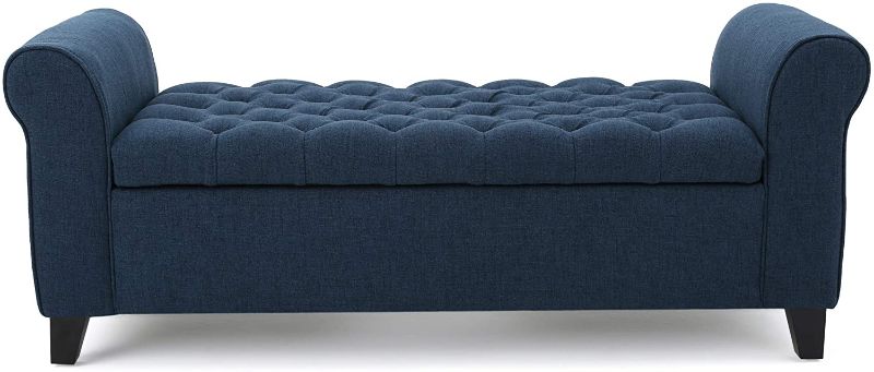 Photo 1 of Christopher Knight Home Keiko Fabric Armed Storage Bench, Dark Blue
