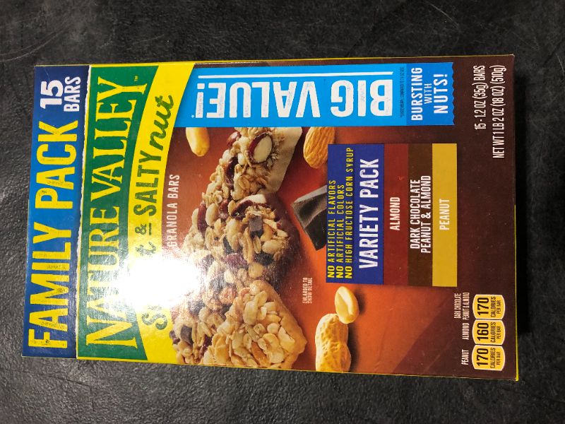 Photo 2 of Nature Valley Granola Bars, Chewy, Almond/Dark Chocolate, Peanut & Almond, Peanut, Sweet & Salty Nut, Variety Pack, 15 Pack - 15 pack, 1.2 oz bars