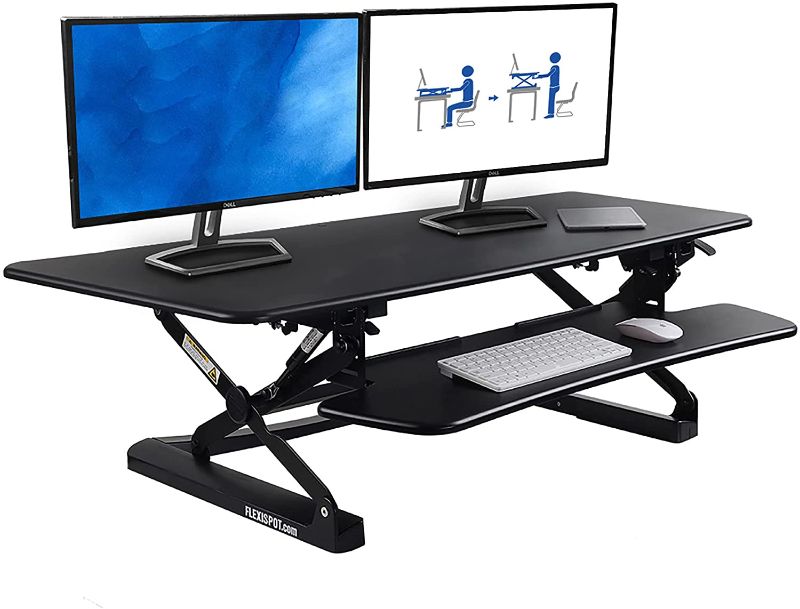 Photo 1 of FlexiSpot Height Adjustable Standing Desk Converter 47 Inch Stand Up Desk Riser, Wide Black Home Office Desk for Dual Monitor Workstations (M3B)