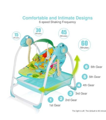 Photo 1 of AiBeeYou Baby Swings for Infants, Baby Swing with 6 Motions,Infant Swing with Music,Sounds and Timing Function, Baby Rocker with 2 Toys, Plsuh Seat & Soft Head Support, Machine Washable Fabric