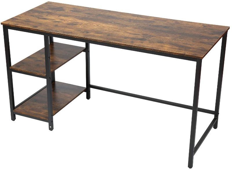 Photo 1 of CHADIOR Industrial Desk, 55 Inch Work Surface, Wooden Writting Workstation, Simple Gaming Computer Table with Shelves, for Small Space, Home Office, Bedroom, Rustic Brown