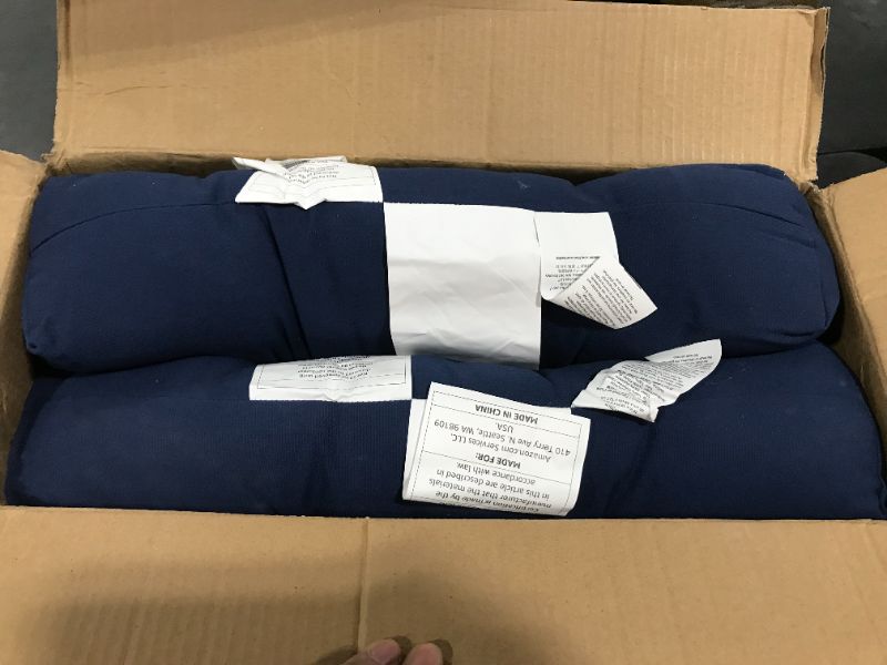 Photo 1 of Amazon Basics Tufted Outdoor Patio Square Seat Cushion 19 x 19 x 5 Inches, Insignia Blue - Pack of 2
