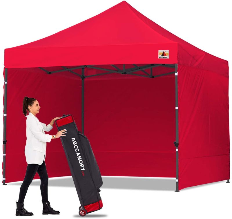 Photo 1 of ABCCANOPY Heavy Duty Ez Pop up Canopy Tent with Sidewalls 10x10, Red
