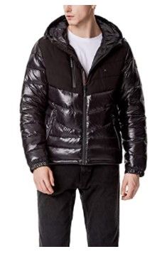 Photo 1 of Tommy Hilfiger Men's Heavyweight Chevron Quilted Performance Hooded Puffer Jacket
