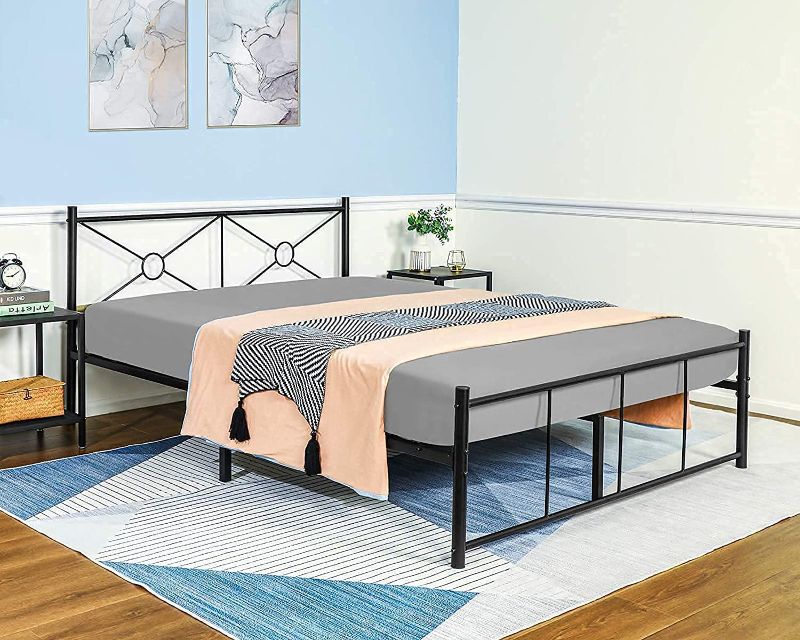 Photo 1 of Alecono Queen Bed Frame with Headboard Heavy Duty Platform Bed Frame, Queen Size Bed Frame with Storage Mattress Foundation No Box Spring Needed, Black
