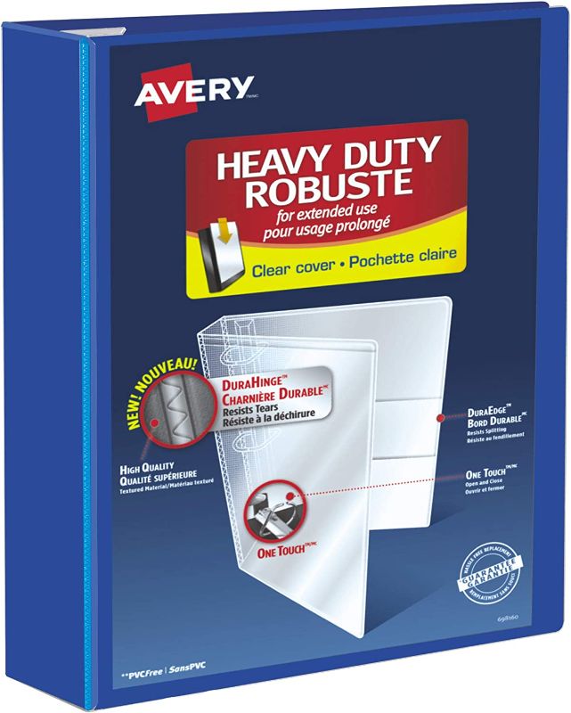 Photo 1 of Avery Heavy-Duty View 3 Ring Binder, 3" One Touch EZD Rings, 1 Pacific Blue Binder (79811)
