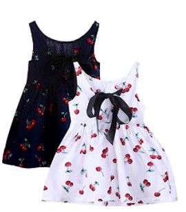 Photo 1 of AmyStylish Little Girls 100% Cotton Summer Tie-Up Play-Wear Casual Dress 2 pack
